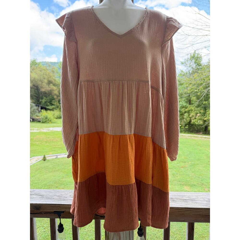 JODIFL 100%Cotton Tiered Dress M Autumn Boho Prairie Earthy Peasant Folk Western